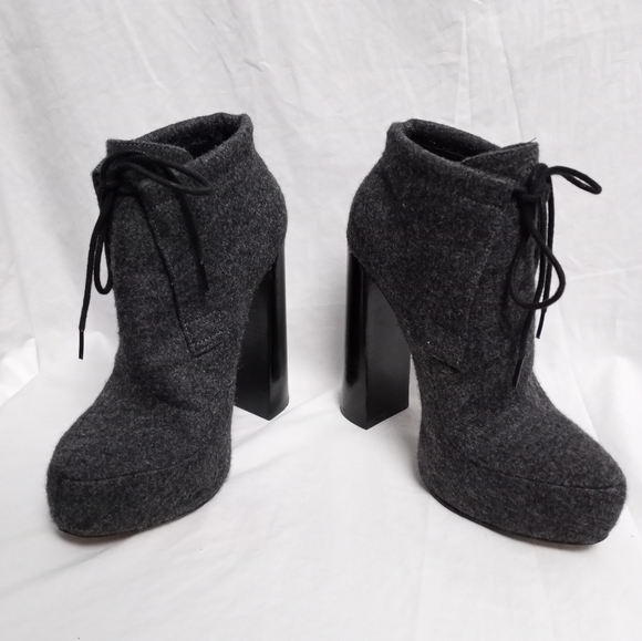 ALEXANDER WANG Charcoal Gray Wool Platform Ankle Boots - Picture 9 of 10
